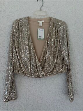 H&M Champagne Sequin Wrap Crop Top size L
